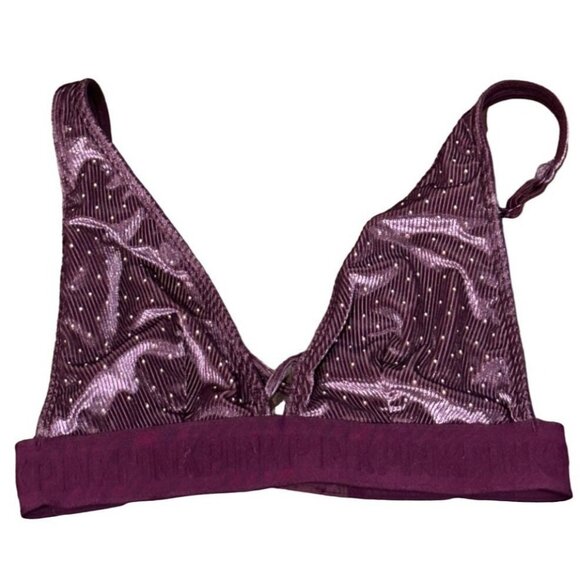 PINK Victoria's Secret Velvet Plum Sequin Bralette Size S Sexy Glam Sparkle - Picture 3 of 9